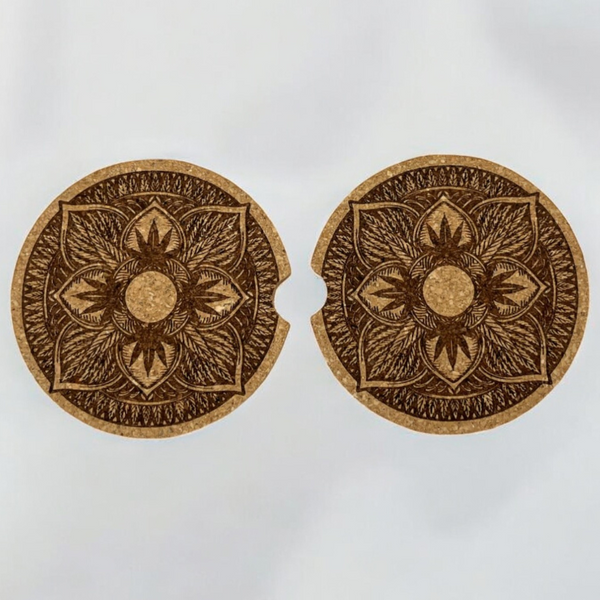 Weed Mandala Cork Car Coasters