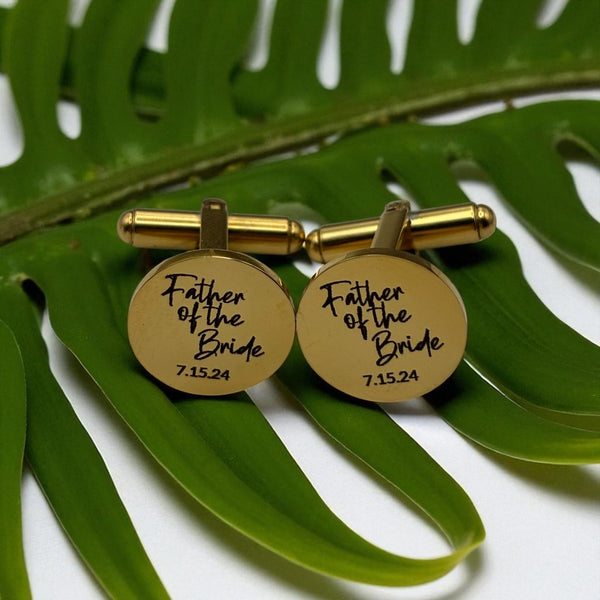 Father of the Bride Personalized Round Cufflink Pair