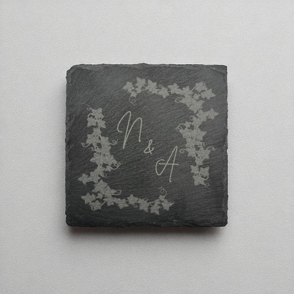 Personalized Vine Initial Monogram Slate Coasters (4 pack)