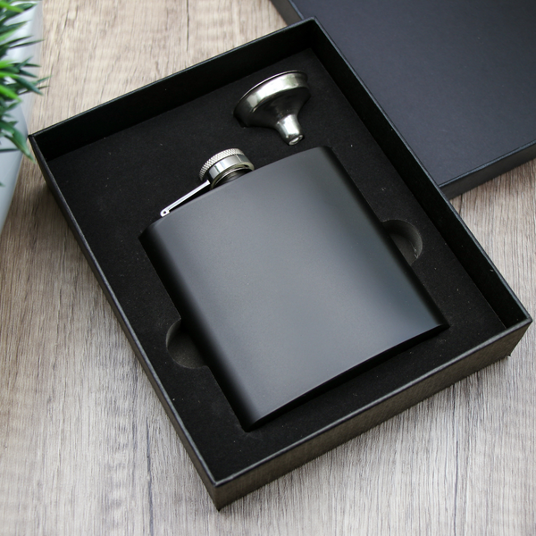 6 oz. Matte Black Flask Set in Black Presentation Box